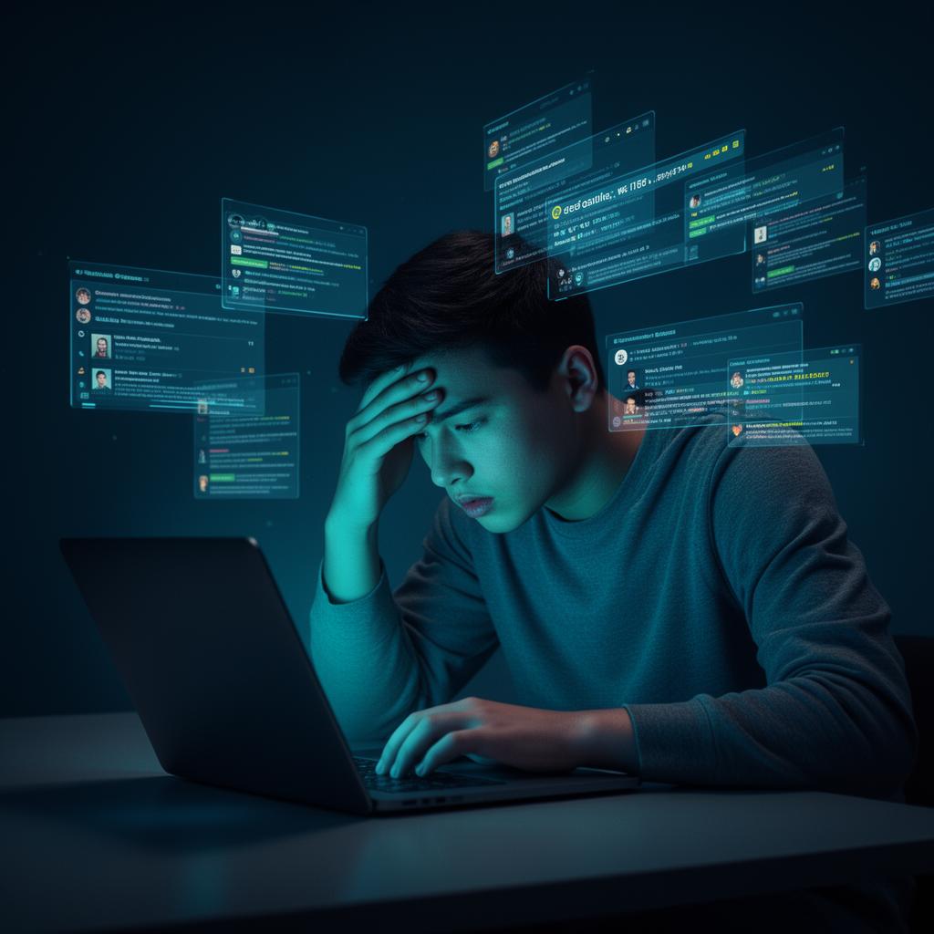 Overwhelmed coach with floating notifications